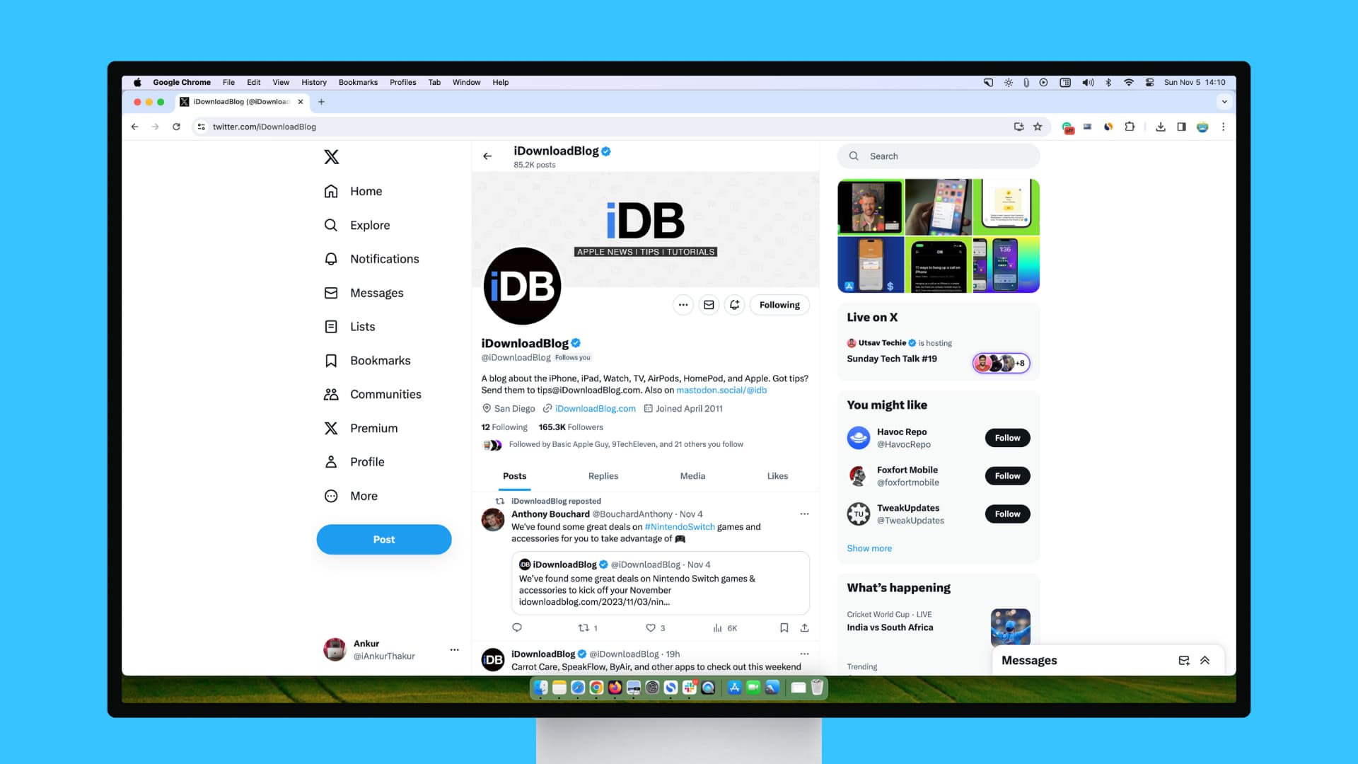Twitter wird in einem Webbrowser auf dem Mac geöffnet