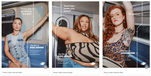 Screenshots von Smartphone-Bildern der Achselhöhlen dreier Frauen
