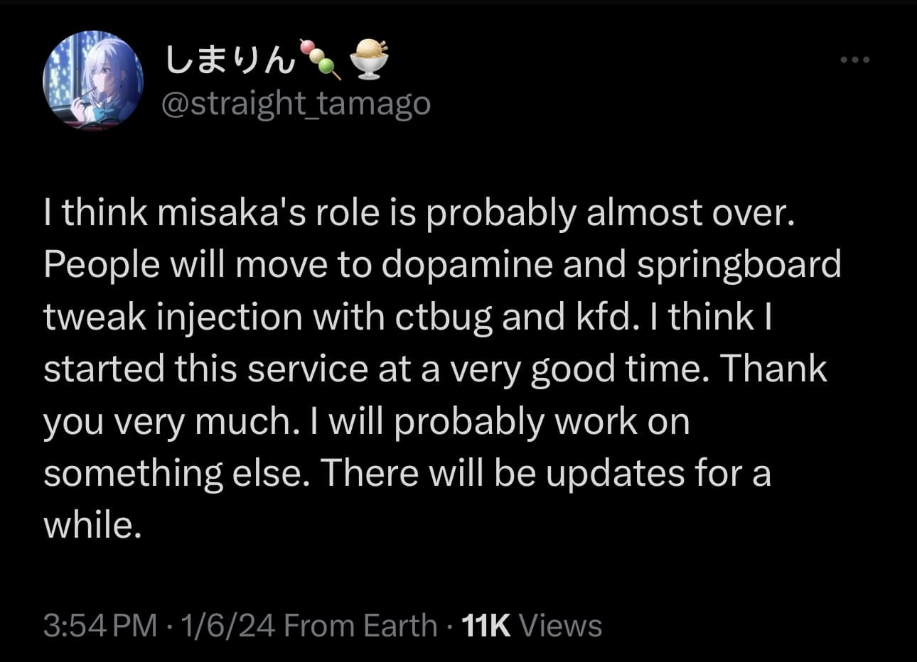Der Hauptentwickler von Misaka sagt, dass sich die Rolle des Projekts seinem Ende nähern könnte.