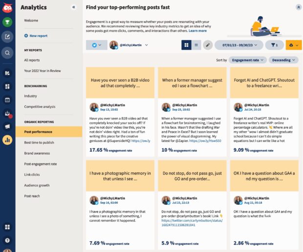 Hootsuite Analytics findet Beiträge mit der besten Leistung