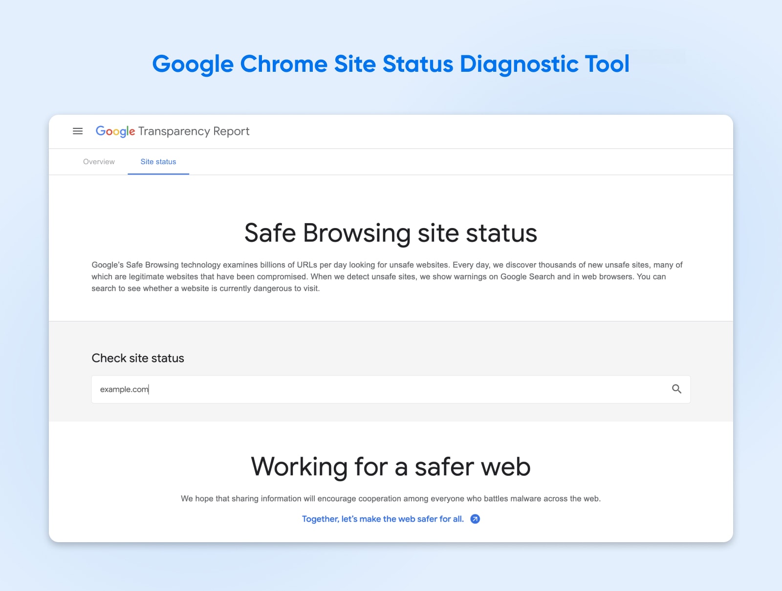 Googles Safe Browsing-Diagnosetool für den Website-Status 