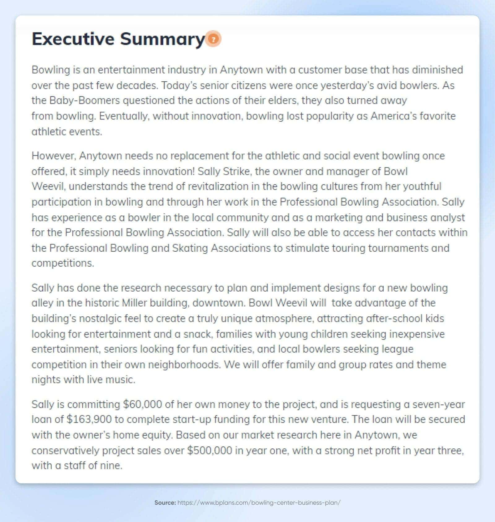 Weiße Seite auf einem Hintergrund mit blauem Farbverlauf für ein Executive Summary-Dokument.