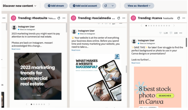 Hootsuite Streams überwachen Schlüsselwörter und Trend-Hashtags auf Instagram