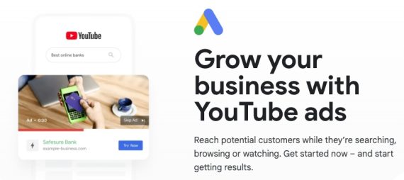 Google Ads-Webseite zur Werbung für YouTube-Anzeigen